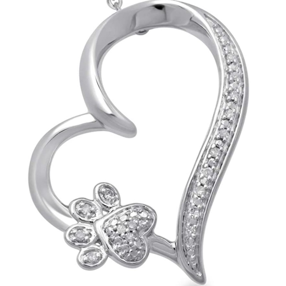 Natural Diamond Paw Print Sterling Necklace